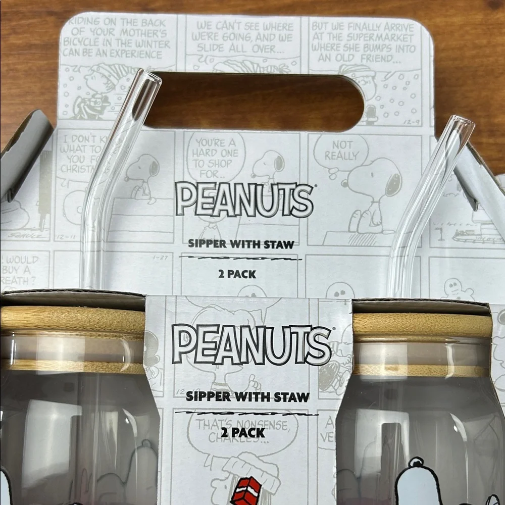 Peanuts Sipper with Straw 2 pack, Snoopy on Dog House with Christmas Lights NEW